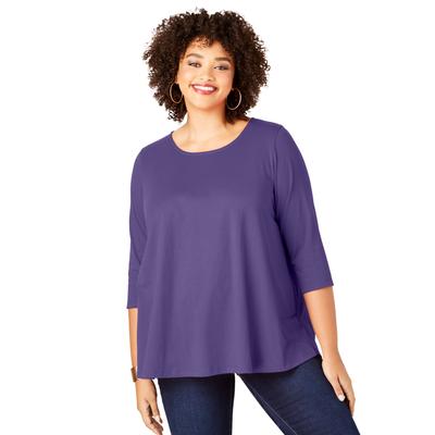 Plus Size Women's Three-Quarter Sleeve Swing Ultimate Tee by Roaman's in Midnight Violet (Size 22/24) Shirt