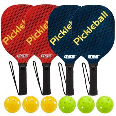 GSE Games & Sports Expert 4 Hardwood Pickleball Paddles & Indoor/outdoor Pickleball Balls Bundle Set in Blue/Red, Size 9.0 H x 8.0 W x 1.0 D in