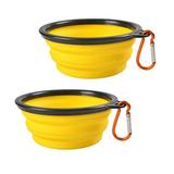 Neat Market 2 Pack Portable Dog Bowl, Unbranded Foldable Pet Food & Water Collapsible Dish For Travel, Hiking, Camping (2 Green) Plastic in Yellow