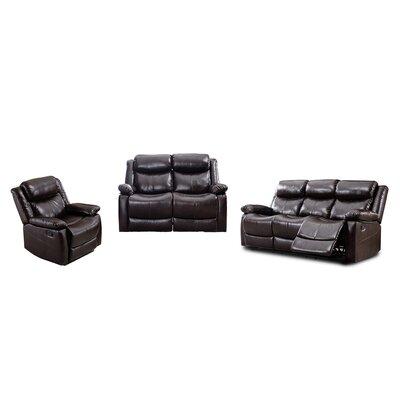 Winston Porter Bobbey 3 piece Faux Leather Reclining Living Room Set Faux Leather in Brown, Size 39.9 H x 75.1 W x 36.9 D in | Wayfair