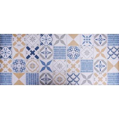 Blue/White 56 x 24 W in Kitchen Mat - Red Barrel Studio® Orla Mosaic Tiles Grout Kitchen Mat | 56 H x 24 W in | Wayfair