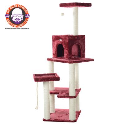 Real Wood 69" Faux Fur Covered Cat Condo House Tower by Armarkat in Burgundy
