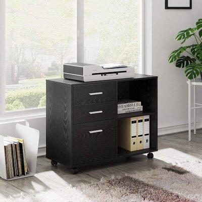 Wade Logan® Clutier 3-Drawer Mobile Lateral Filing Cabinet Wood in Black | 23.6 H x 31.5 W x 15.7 D in | Wayfair 39DFEE99808D4B2C83DFCF88DB346772