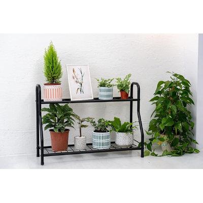 Arlmont & Co. 2-Tier Freestanding Metal Plant Stand, Practical & Adjustable Height Plant Stand, Ideal For Indoor Outdoor in Black | Wayfair