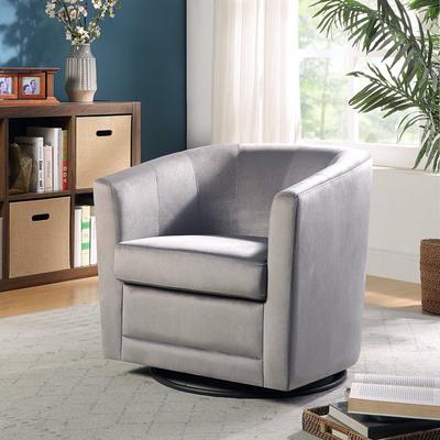 Kappa Velvet Upholstered Swivel Accent Chair, Grey by 4D Concepts in Grey Black