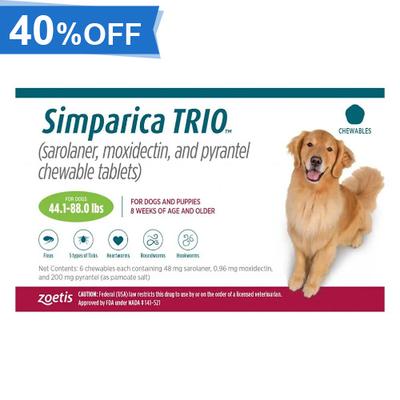 40% Off Simparica Trio For Dogs 44.1-88 Lbs (Green) 3 Chews