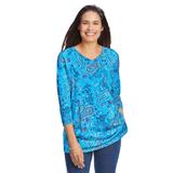 Plus Size Women's Perfect Printed Three-Quarter Sleeve V-Neck Tee by Woman Within in Pretty Turquoise Paisley (Size 18/20) Shirt