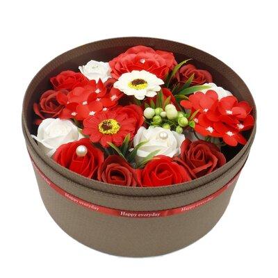 Primrue Artificial Fake Scented Rose Flowers Forever Soap Rose Flower in Round Gift Box in Red | 9.5 H x 9.5 W x 5.5 D in | Wayfair