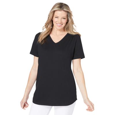 Plus Size Women's Short-Sleeve V-Neck Shirred Tee by Woman Within in Black (Size 1X)