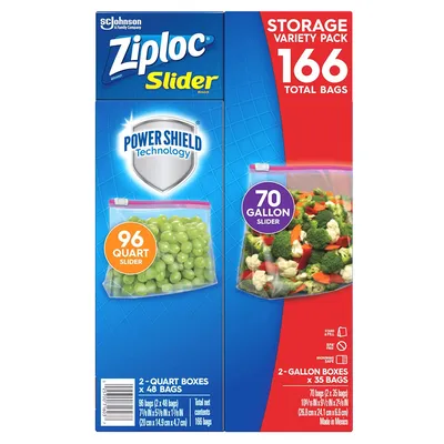 Ziploc Slider Storage Bags 166ct Variety Pack: Quart (96 ct), Gallon (70 ct)