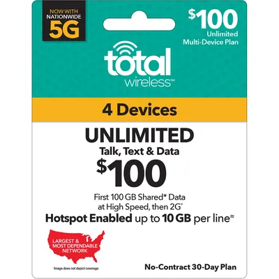 Total Wireless $100 Multi Device Plan (100GB Shared at High Speeds†*) (Email Delivery)