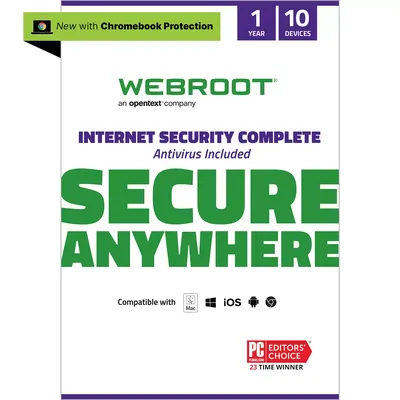 Webroot Internet Security Complete + Antivirus Software 10 Devices 1 Year PC/Mac