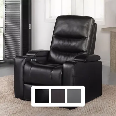 Serta Home Theater Power Recliner with USB charging ports and In-Arm Storage, Black Upholstery