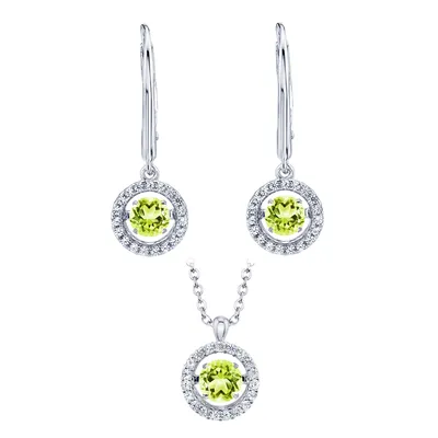 Dancing Genuine Peridot Pendant and Earring Set with in Sterling Silver