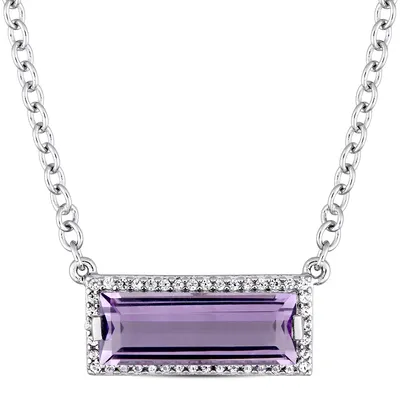 2.36 CT. Amethyst and White Sapphire Bar Necklace in Sterling Silver