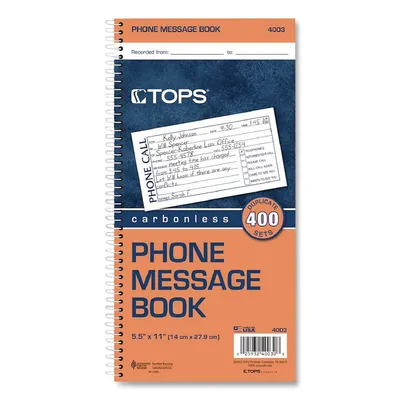 Tops Spiralbound Message Book, 2-3/4 x 5, Two-Part Carbonless, 400 per Book