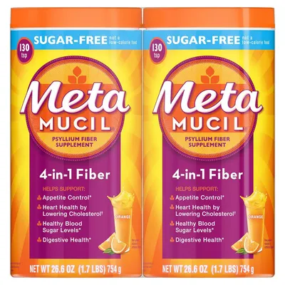 Metamucil Sugar Free Orange Fiber Supplement, Smooth Powder (260 doses)