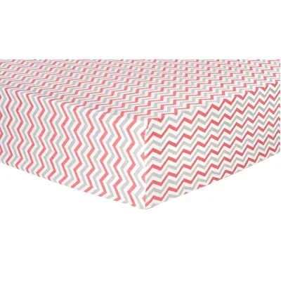 Trend Lab Flannel Fitted Crib Sheet, Coral Gray White Chevron