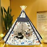 Tucker Murphy Pet™ Alexiane Teepee Dome Polyester/Recycled Materials in Blue/White, Size 34.25 H x 33.0 W x 33.0 D in | Wayfair