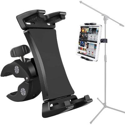 zhutreas Microphone Music Stand Tablet Smartphone Holder Mount Heavy Duty 360 Degree Swivel Clamp For 3.5 To 13.5In Phone Tablets in Black | Wayfair