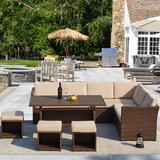 Red Barrel Studio® 7 Pieces Sectional Seating Group w/ Cushions Wood in Gray/Blue | Outdoor Furniture | Wayfair 07A7FA6BB46B4F6E9143208BB7FA796C