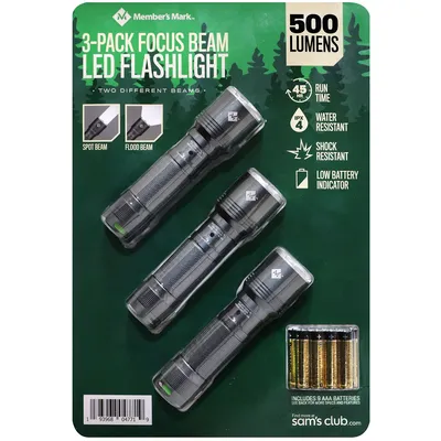 Member's Mark 3 Pack Focus Beam Tactical LED Flashlights