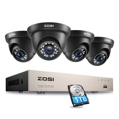 ZOSI 8CH DVR Security Camera System w/ 1TB HDD, 4pcs 2MP Wired Outdoor Dome Cameras, Motion Detection in Black | 11.2 H x 7.37 W x 17.3 D in | Wayfair