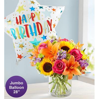 Floral Embrace with Jumbo Birthday Balloon Large by 1-800 Flowers
