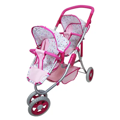 Member's Mark Deluxe Twin Jogger Stroller - Hot Pink & Polka Dots
