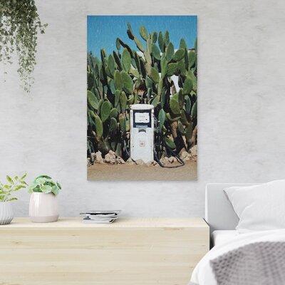 Foundry Select White Gasoline Pump Machine Surrounded By Cactus Plants - 1 Piece Rectangle Graphic Art Print On Wrapped Canvas in Green | Wayfair