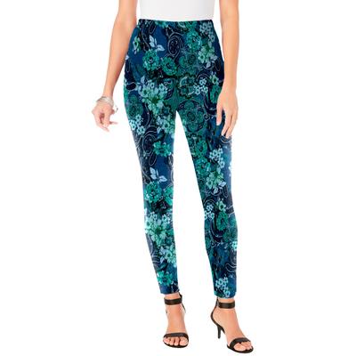 Plus Size Women's Ankle-Length Essential Stretch Legging by Roaman's in Green Rose Paisley (Size 6X) Activewear Workout Yoga Pants