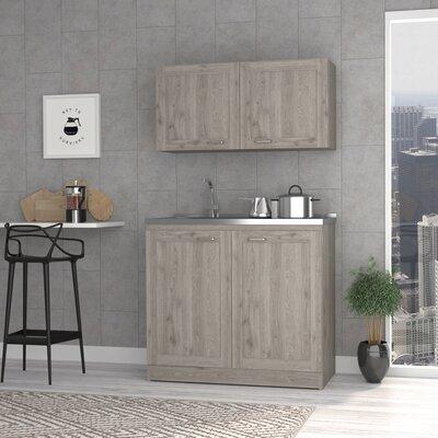 Millwood Pines Ashura 2-pc Kitchen Cabinet Set includes Countertop base unit & wall mounted Cupboard Manufactured in Gray | Wayfair