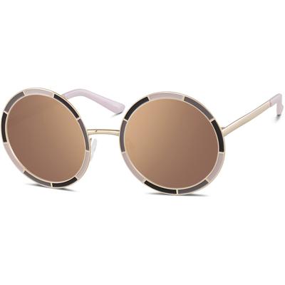 Zenni Women's Oversized Round Rx Sunglasses Brown Stainless Steel Full Rim Frame