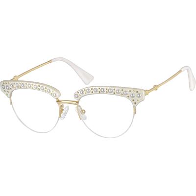 Zenni Women's Browline Prescription Glasses White Tortoiseshell Frame
