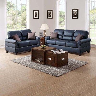 Winston Porter Cindell Black Bonded Leather 2Pc Sofa Set Sofa & Loveseat Living Room Furniture Faux Leather in Black/Brown | Wayfair