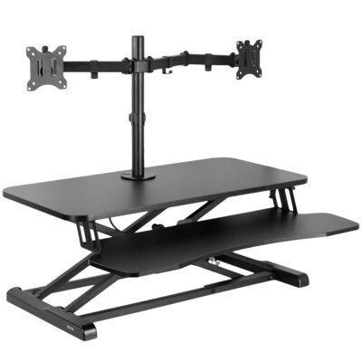 Vivo Black Desk Riser w/ Dual Monitor Mount Wood/Metal in Black/Brown, Size 31.5 W x 16.0 D in | Wayfair DESK-V000K-M2