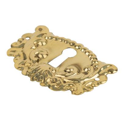 UNIQANTIQ HARDWARE SUPPLY Fancy Decorative Stamped Brass Keyhole Cover in Yellow | 1.25 H x 1.87 W x 0.1 D in | Wayfair UA-83PB