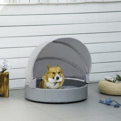 Archie & Oscar™ Mullaney Wicker Dog Bed w/ Adjustable Canopy Pet House Shelter For Small Dogs w/ Cushion Indoor Outdoor, Steel in Gray | Wayfair