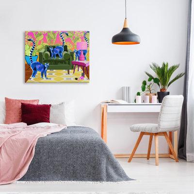 Stupell Industries Bold Modern Lemur Pop Style Furniture Botanical Pattern by Lynnda Rakos - Graphic Art Canvas/ in Blue/Green/Pink | Wayfair