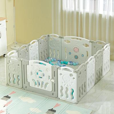 Brile Albott Baby Playpen Kid Activity Center Foldable Play Yard w/ Game Panel & Safety Gate Plastic in Gray | 25 H x 59 W x 59 D in | Wayfair