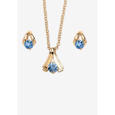 Women's Simulated Birthstone Solitaire Pendant and Earring Set with FREE Gift in Goldtone, Boxed by PalmBeach Jewelry in March