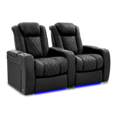 Valencia Theater Seating 68" Wide Genuine Leather Home Theater Seating w/ Cup Holder Genuine Leather in Black, Size 44.0 H x 68.0 W x 40.0 D in