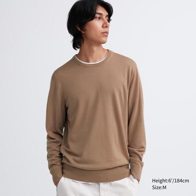 Men's Extra Fine Merino Crew Neck Long-Sleeve Sweater | Beige | Medium | UNIQLO US