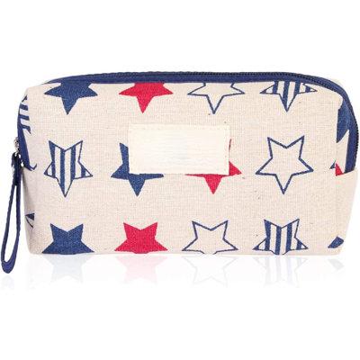 The Holiday Aisle® Danyle Portable Travel Clutch Cosmetic Makeup Pouch Bag in Blue/Red/White | 4 H x 0.5 W x 2 D in | Wayfair