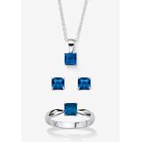 Women's Sterling Silver Simulated Birthstone Ring Earring and Necklace Set 18