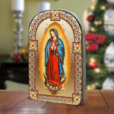 Fleur De Lis Living Lady Of Guadalupe Gold Plated Arch Shaped Icon - Painting on Wood in Brown, Size 6.0 H x 4.0 W x 1.0 D in | Wayfair
