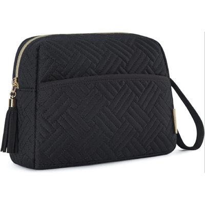 Everly Quinn Cosmetic Travel Bags Plastic in Black | 6.5 H x 9 W x 3.5 D in | Wayfair CED4447ECB934460A8189DFE732D39A5