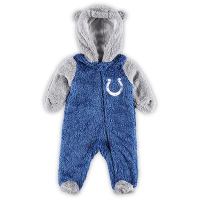Newborn & Infant Royal/Gray Indianapolis Colts Game Nap Teddy Fleece Bunting Full-Zip Sleeper