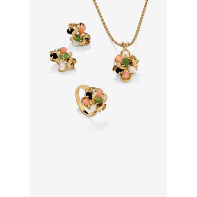 Women's Yellow Gold-Plated Genuine Gemstone Ring, Earring And Necklace Set Jewelry by PalmBeach Jewelry in Gold (Size 10)