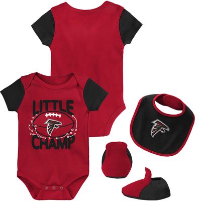 Newborn & Infant Red/Black Atlanta Falcons Little Champ Three-Piece Bodysuit Bib Booties Set